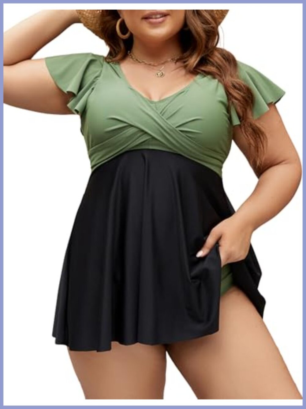 Plus Size Tankini Swim Dress High Waisted Tummy Control Bathing Suit